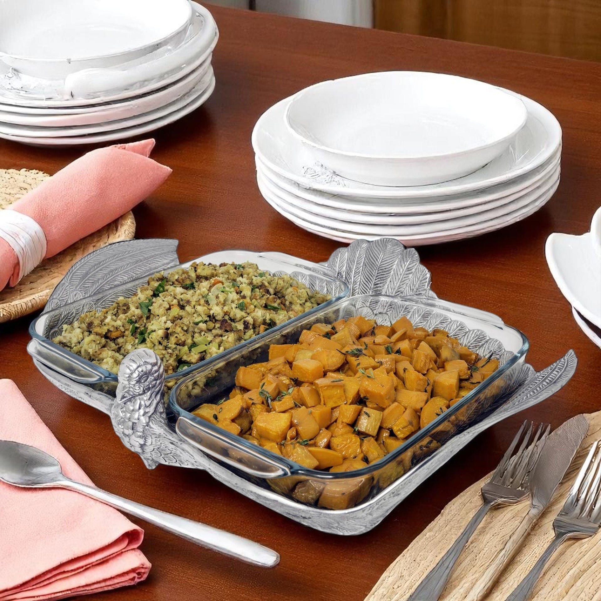 2Qt Double Base Turkey Casserole Holder Arthur Court Designs