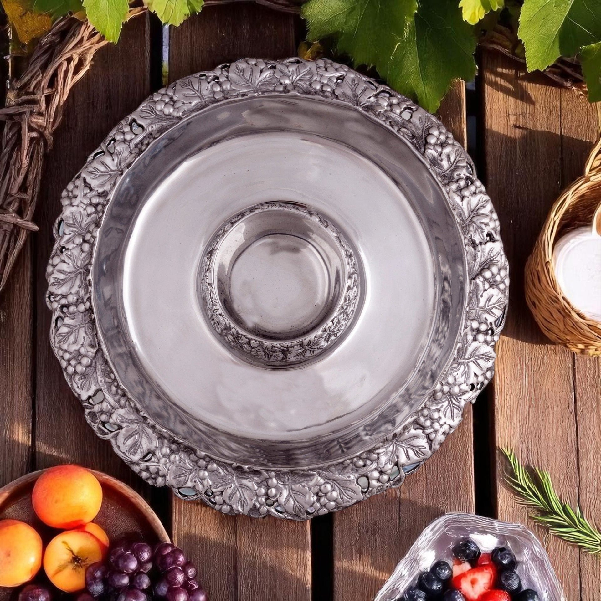 Chilling Appetizer and Seafood Serving Bowl - Grape Pattern
