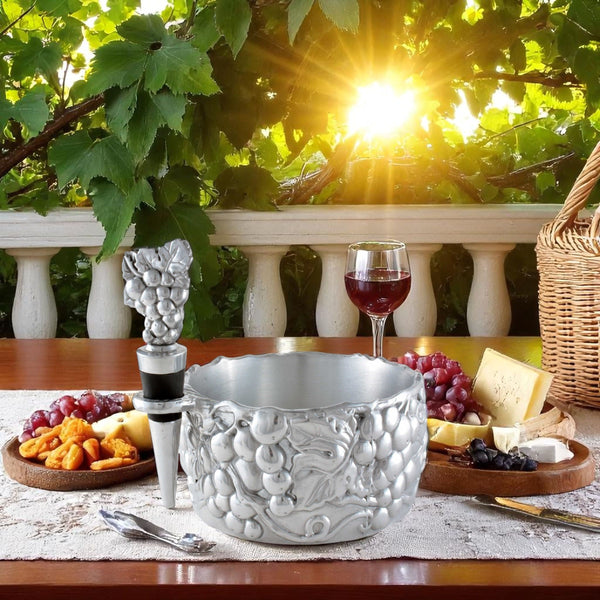 Grape Wine Caddy and Stopper Set