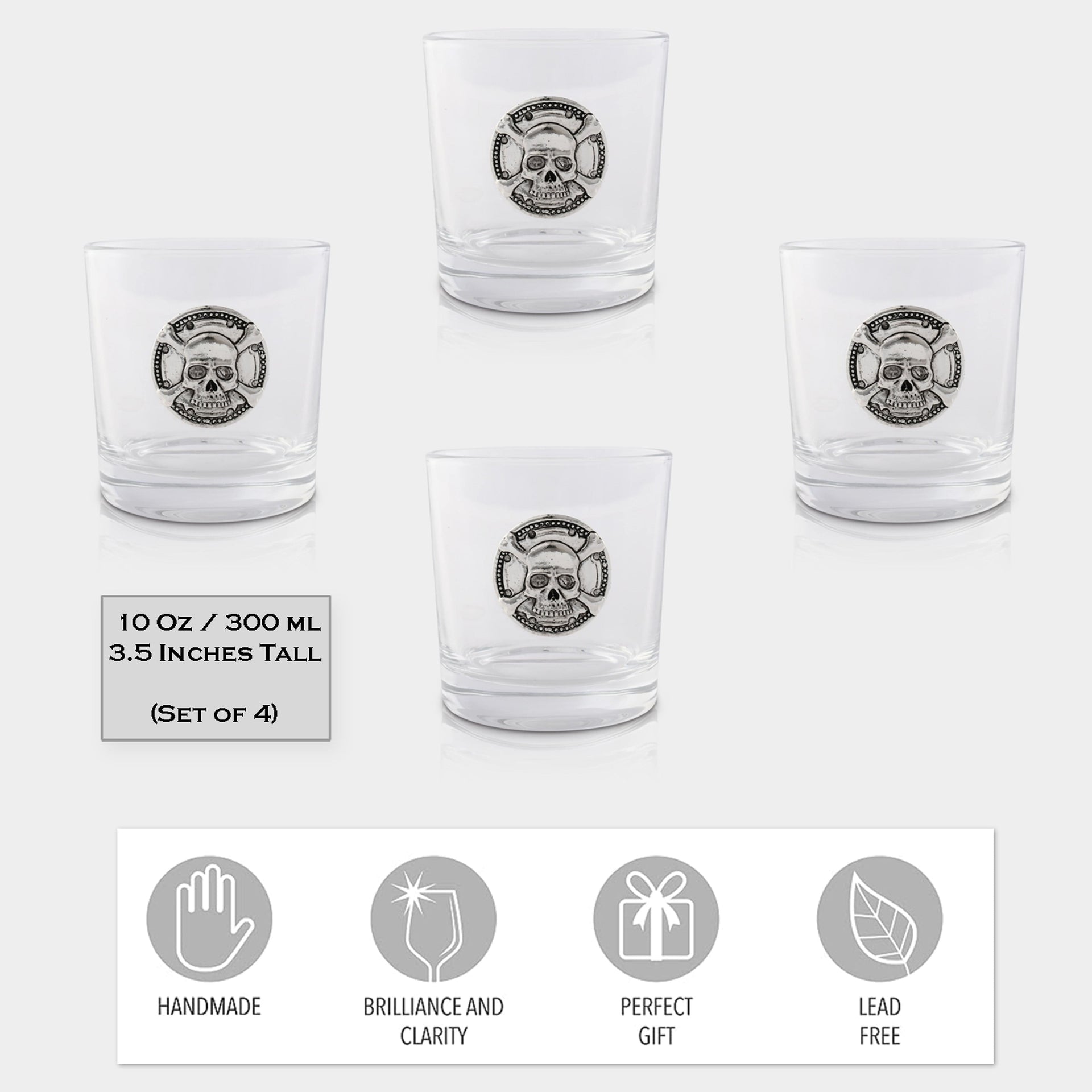 Skull Bar Glasses Set of 4 Arthur Court Designs