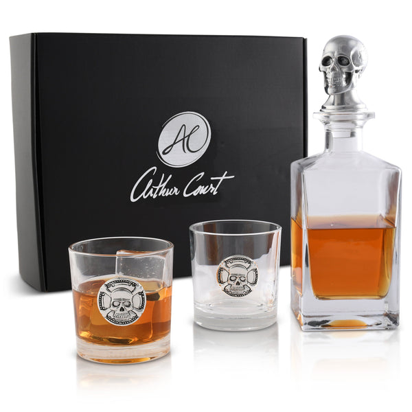 Skull Decanter Set with a set Double old Glasses Arthur Court Designs