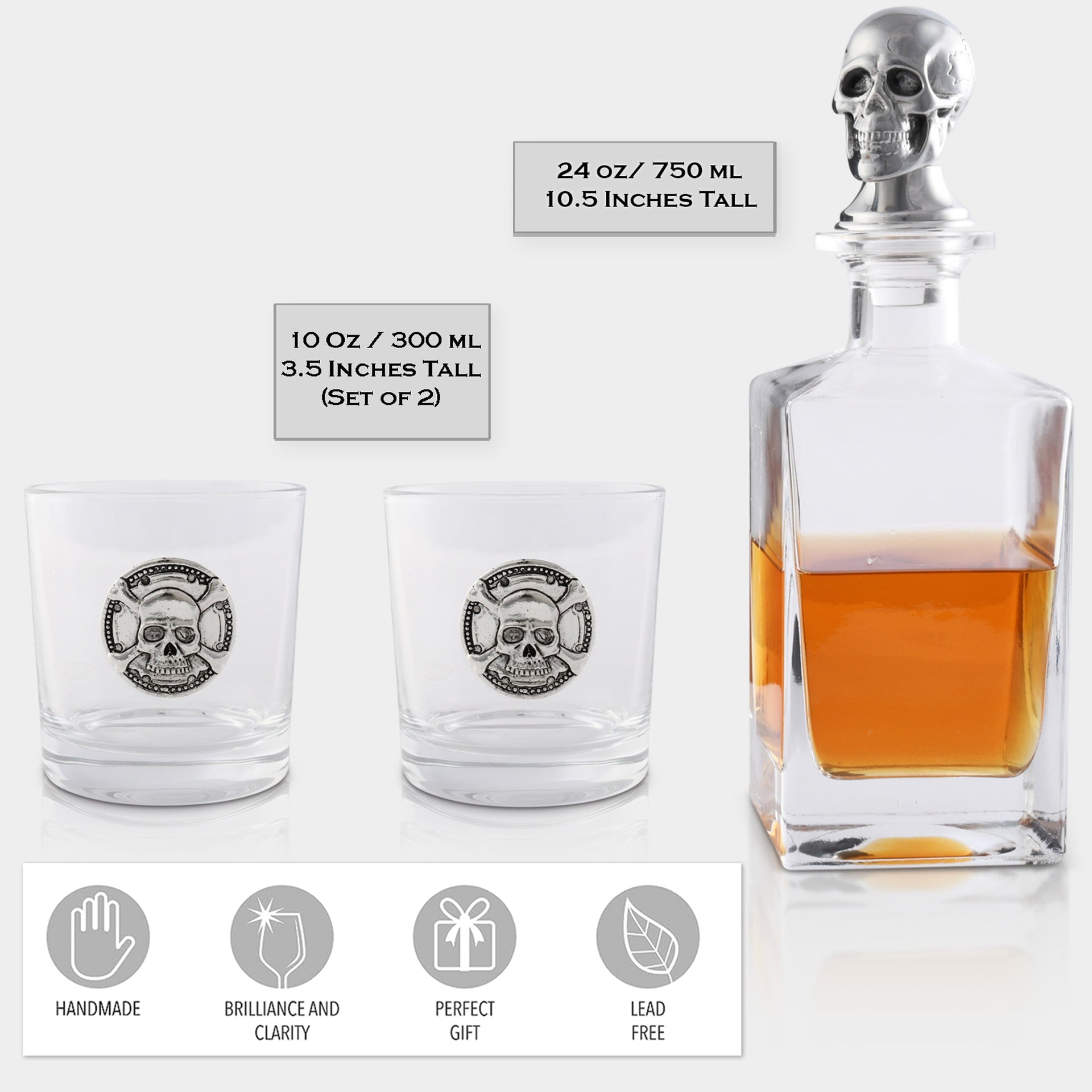 Skull Decanter Set with a set Double old Glasses Arthur Court Designs