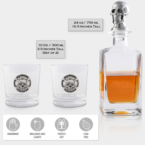 Skull Decanter Set with a set Double old Glasses Arthur Court Designs