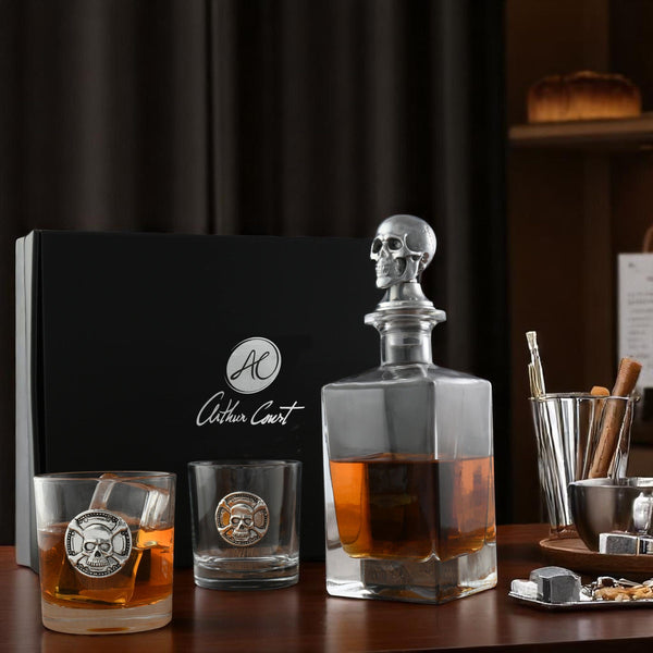 Skull Decanter Set with a set Double old Glasses Arthur Court Designs