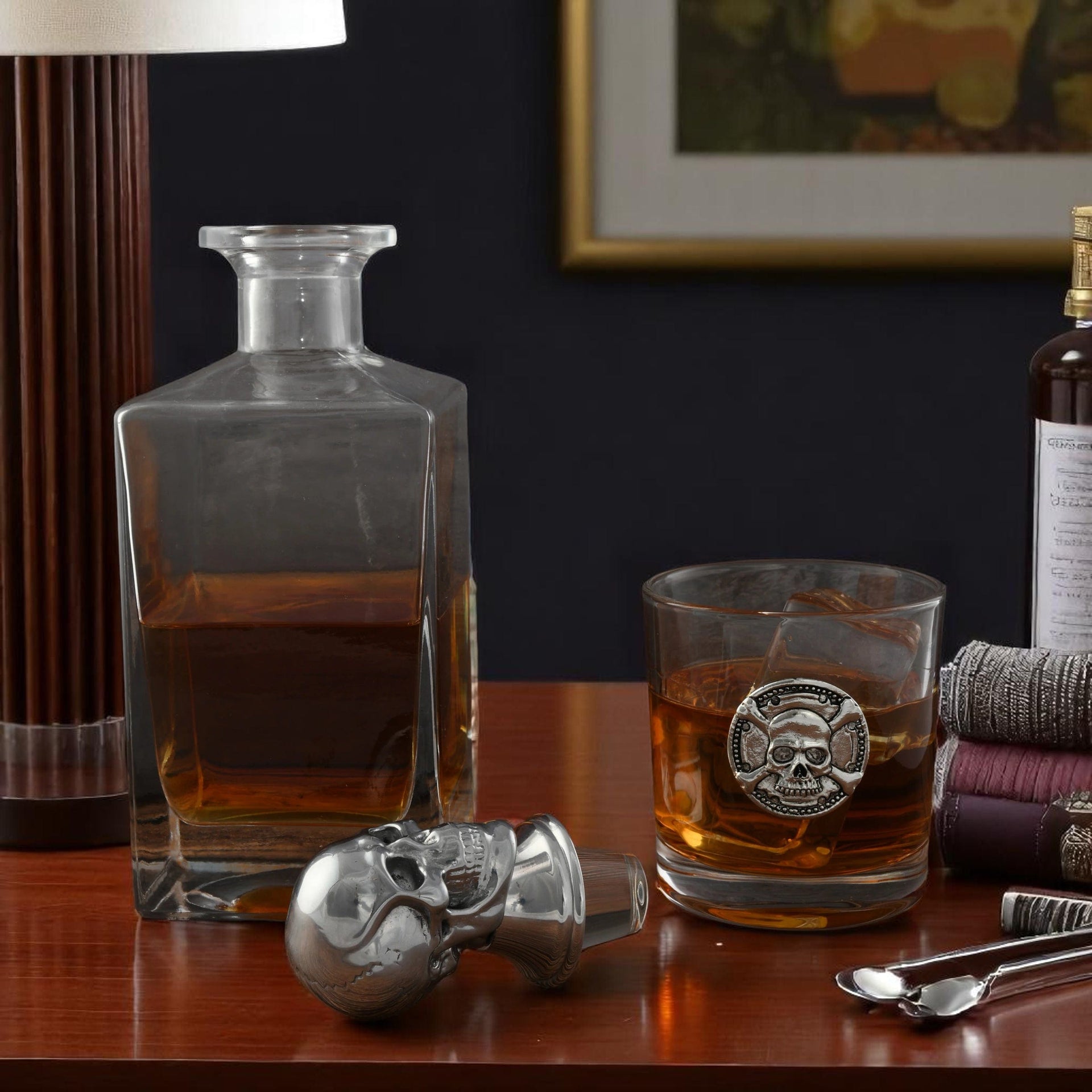 Skull Decanter Set with a set Double old Glasses Arthur Court Designs