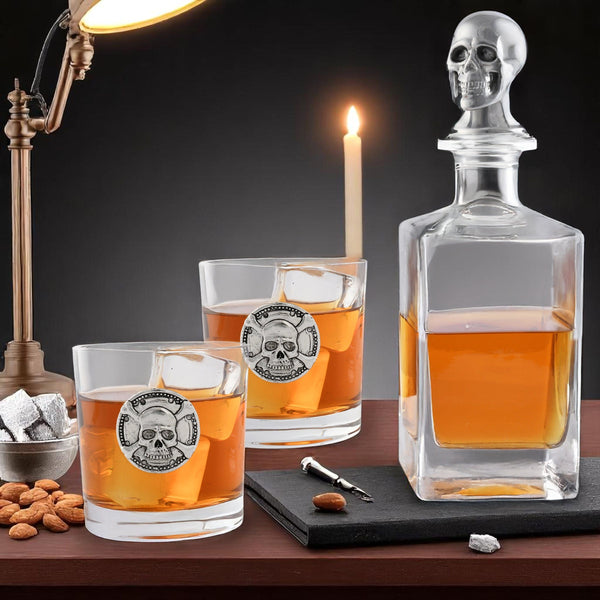 Skull Decanter Set with a set Double old Glasses Arthur Court Designs