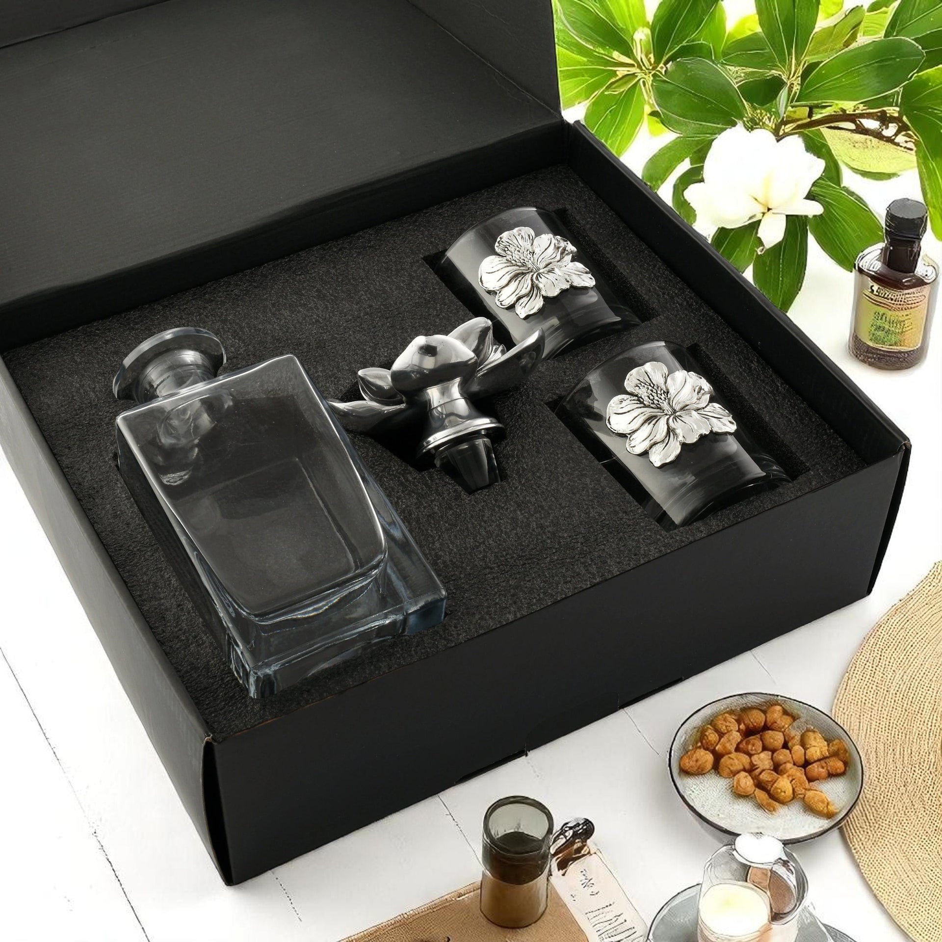 Magnolia Decanter Set with Glasses Arthur Court Designs