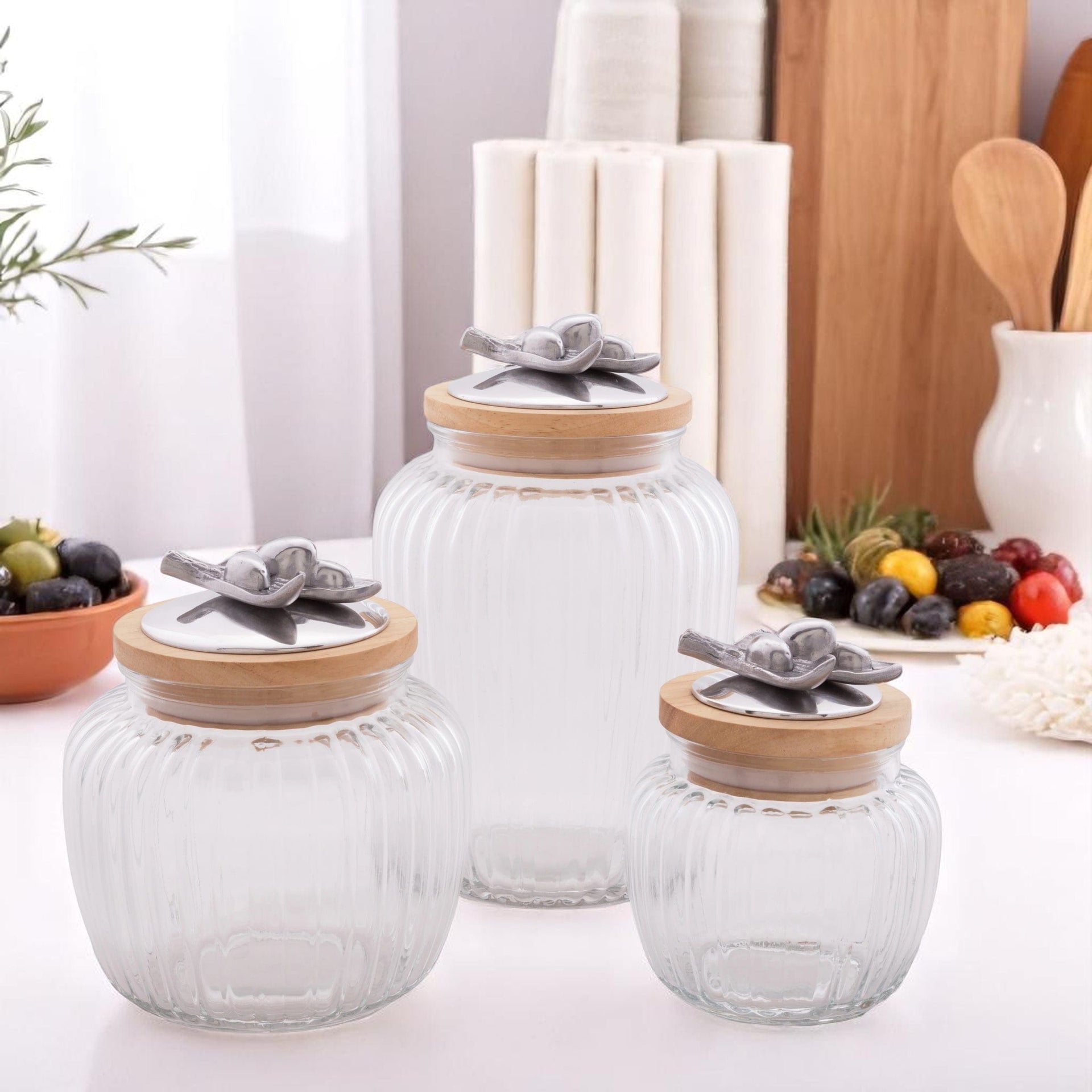 Olive Knob Glass Canisters Arthur Court Designs