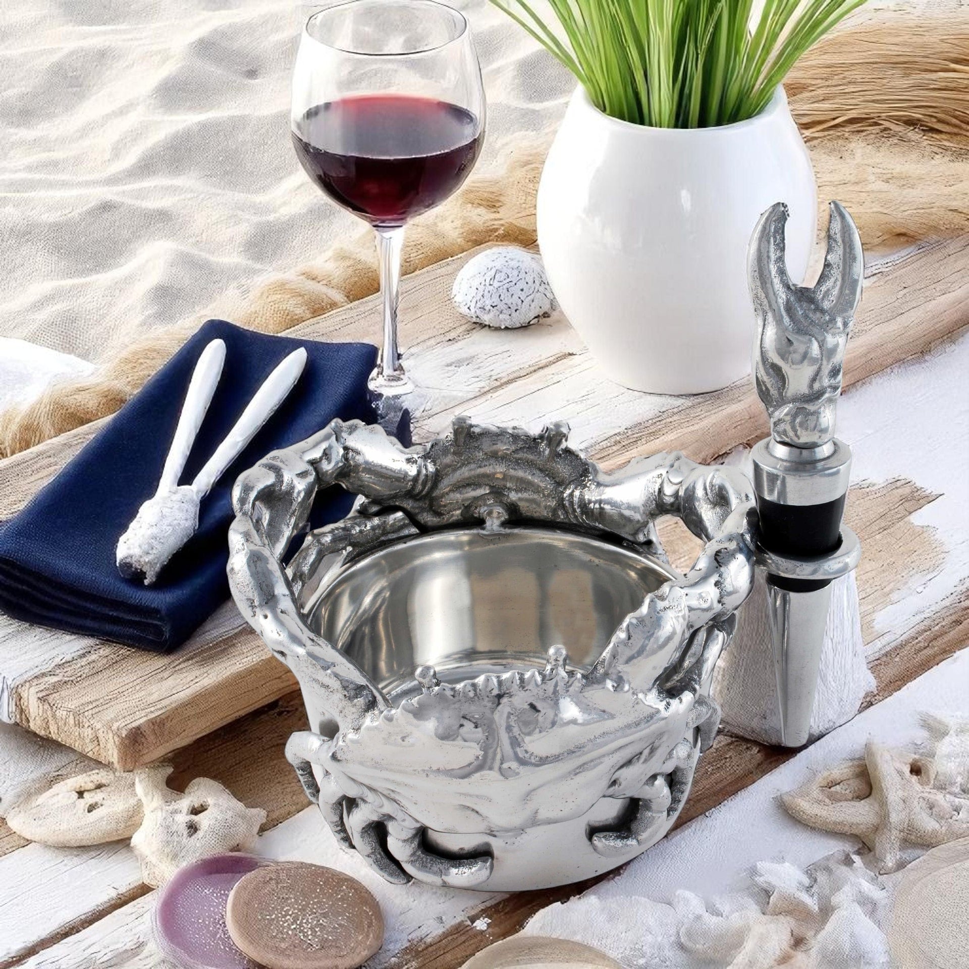 Crab Wine Caddy and Stopper Set Arthur Court Designs