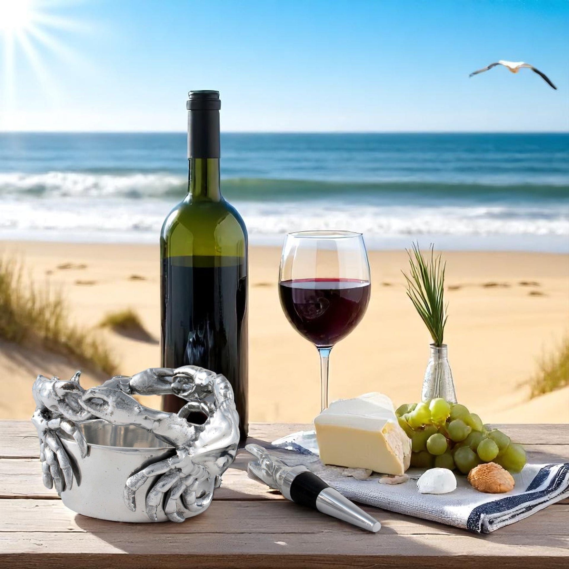 Crab Wine Caddy and Stopper Set Arthur Court Designs