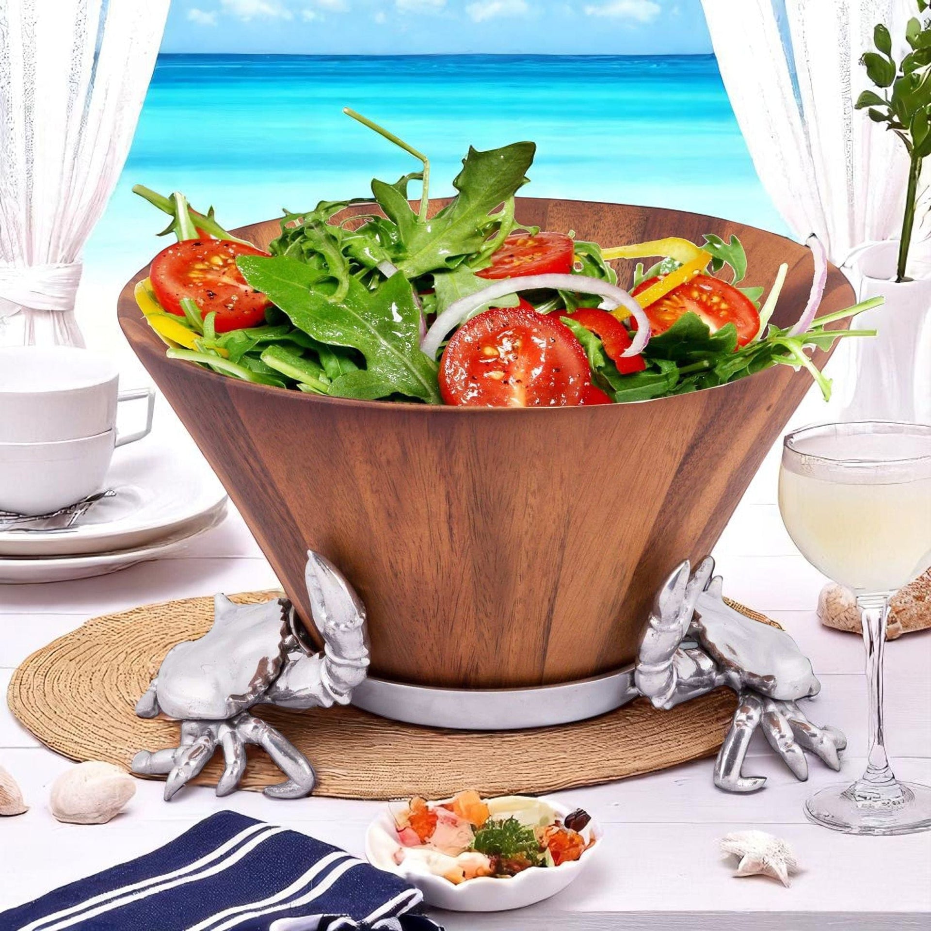 Crab Wood Tall Salad Bowl Arthur Court Designs