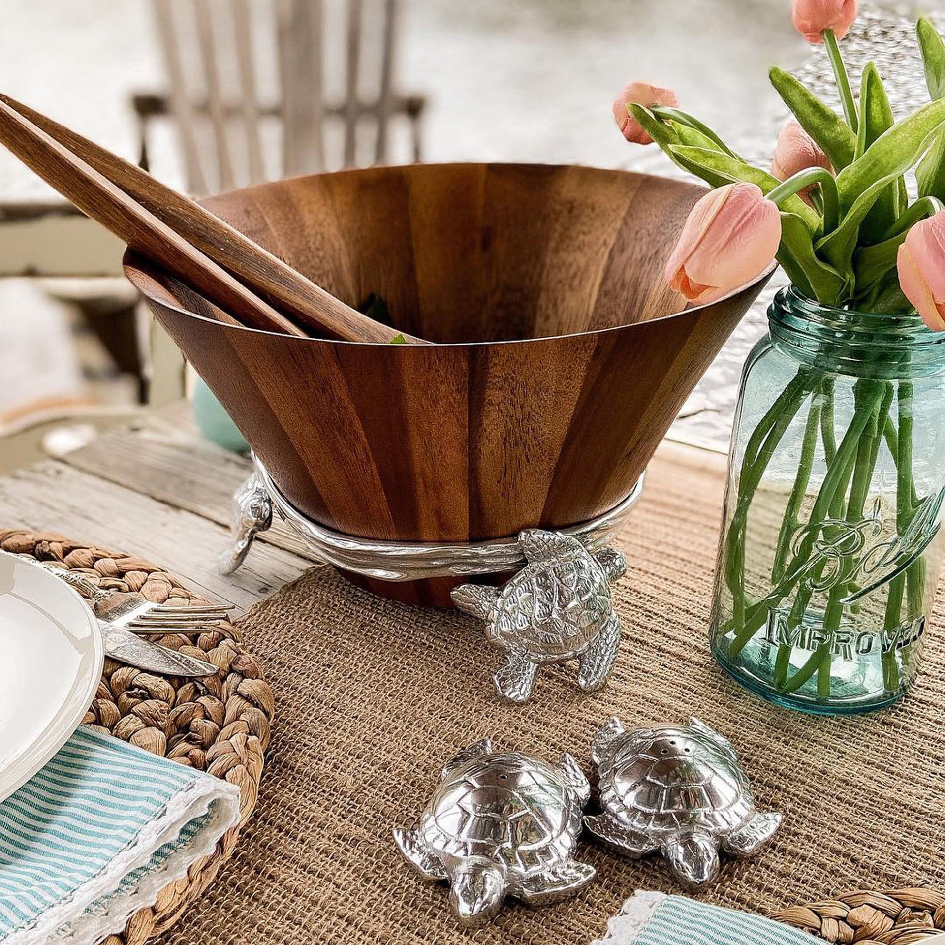 Sea Turtle Wood Salad Bowl Arthur Court Designs