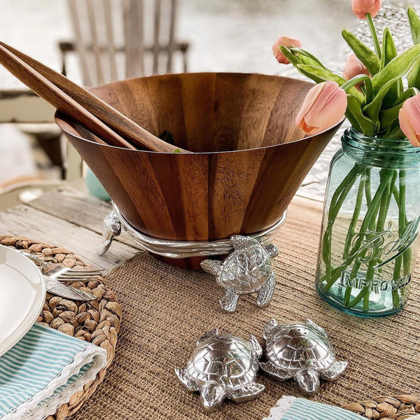 Sea Turtle Wood Salad Bowl Arthur Court Designs