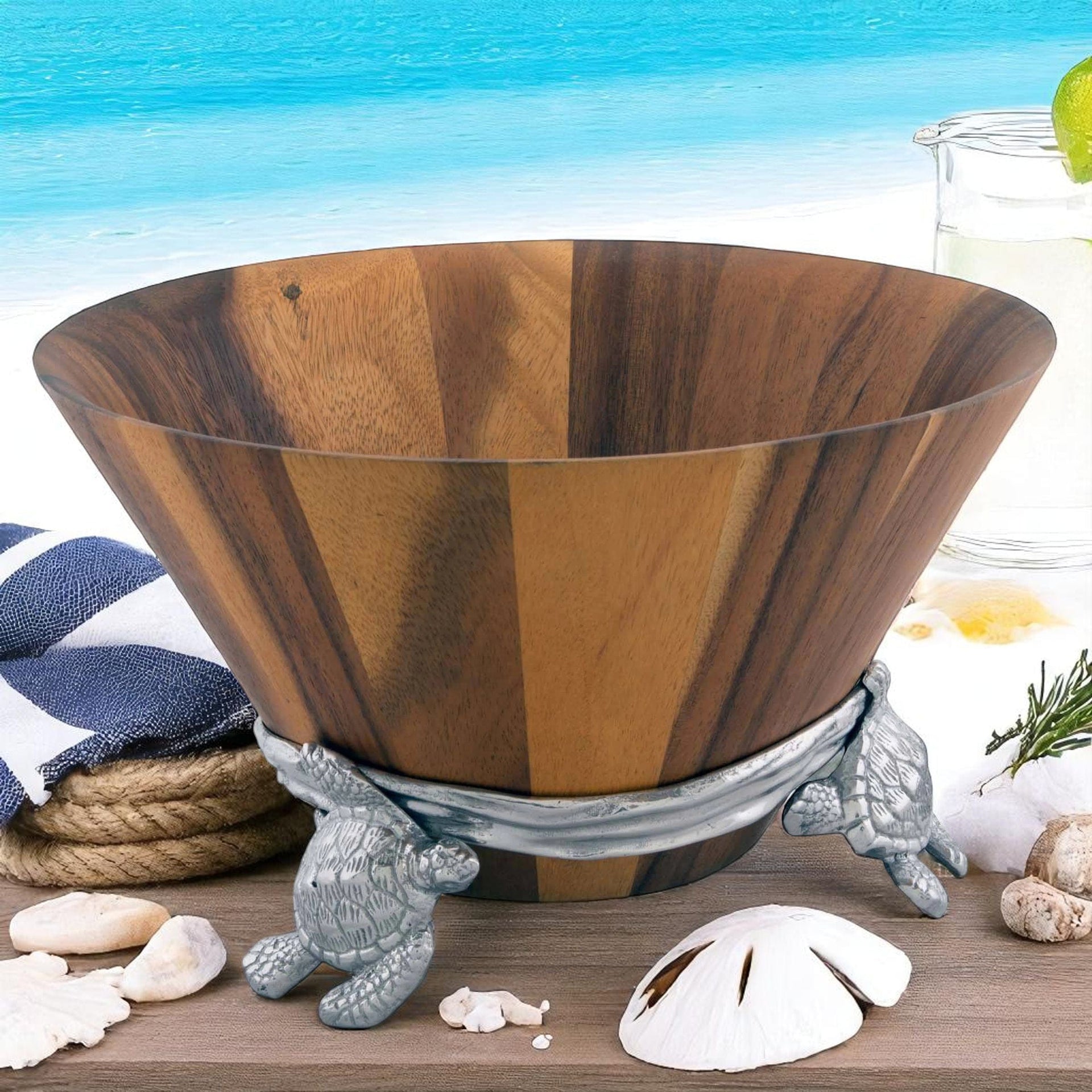 Sea Turtle Wood Salad Bowl Arthur Court Designs