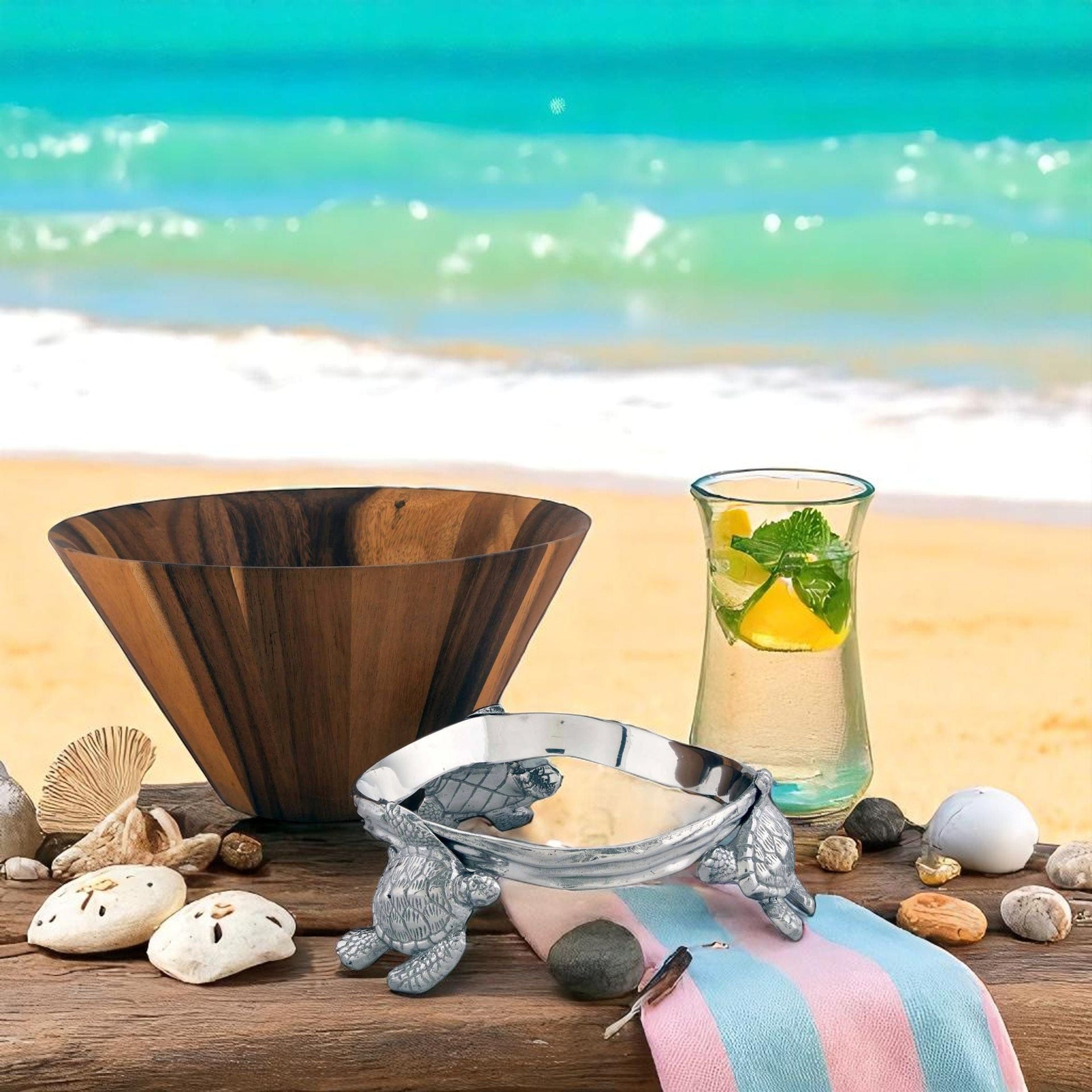 Sea Turtle Wood Salad Bowl Arthur Court Designs