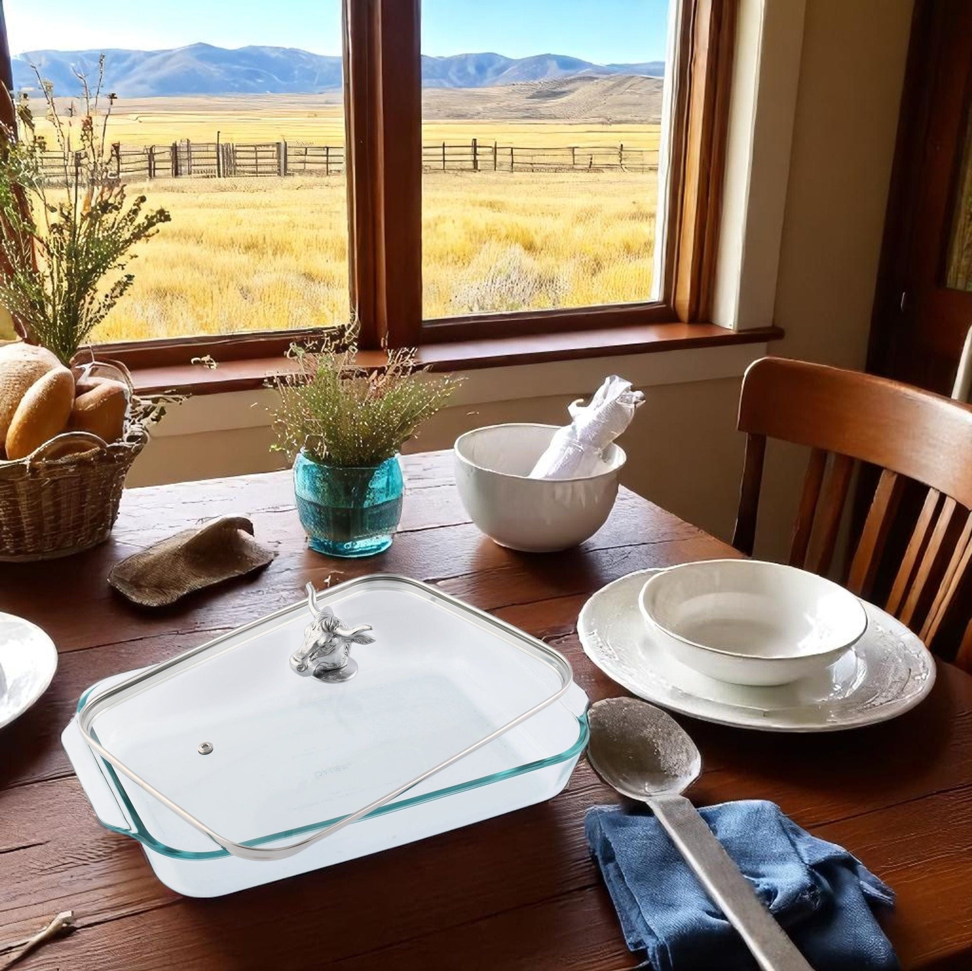 Bull / Steer Lid with Pyrex 3 quart Baking Dish Arthur Court Designs