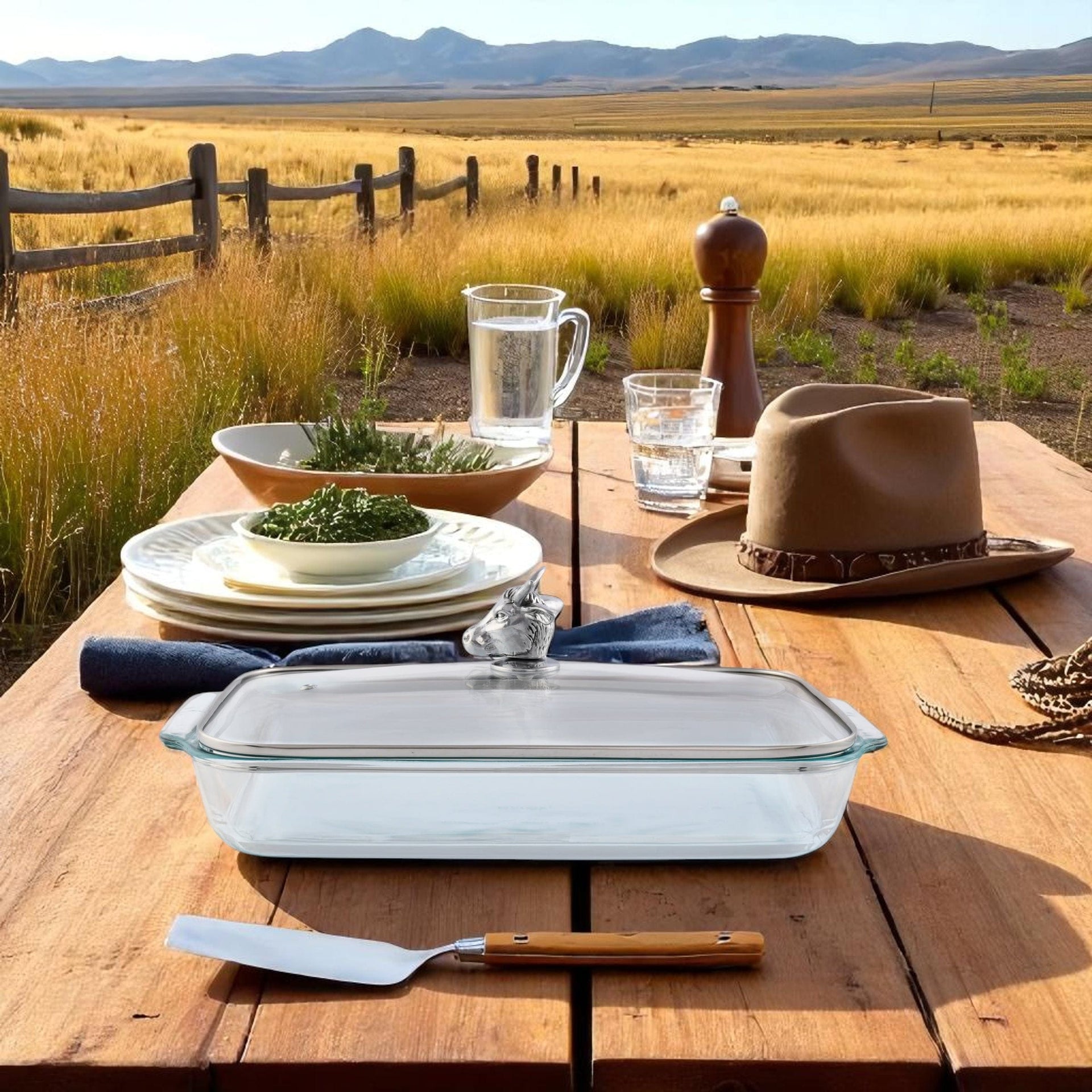 Bull / Steer Lid with Pyrex 3 quart Baking Dish Arthur Court Designs