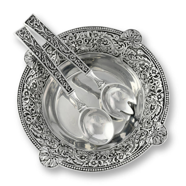 Concho Pattern Salad Bowl with Serving Set Arthur Court Designs