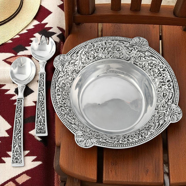 Concho Pattern Salad Bowl with Serving Set Arthur Court Designs