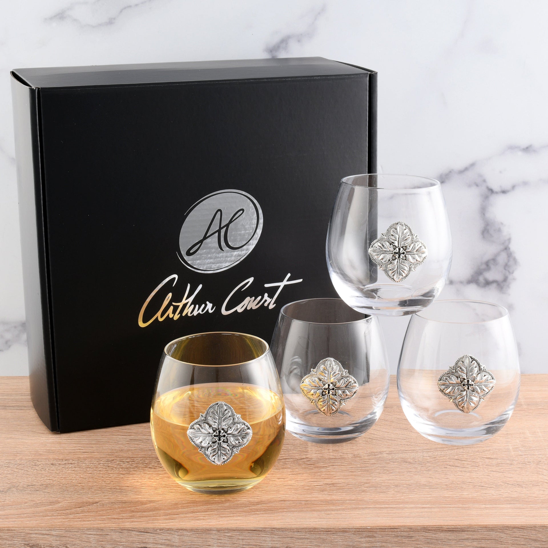 Concho Stemless Wine Glasses - Set of 4 Arthur Court Designs