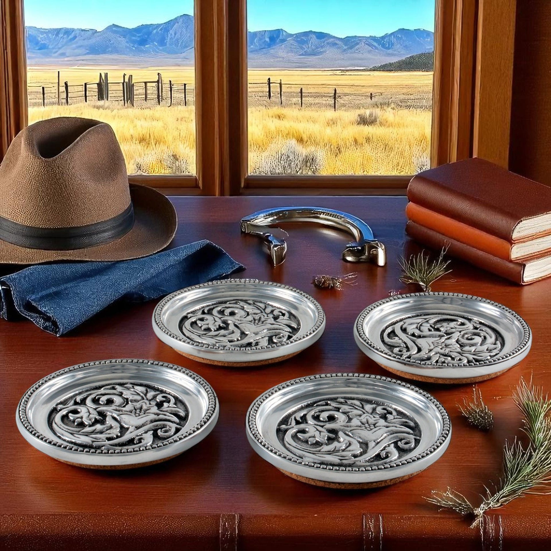 Concho Western Drink Coaster Set of 4 Arthur Court Designs