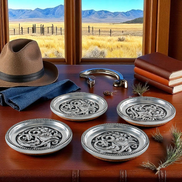 Concho Western Drink Coaster Set of 4 Arthur Court Designs