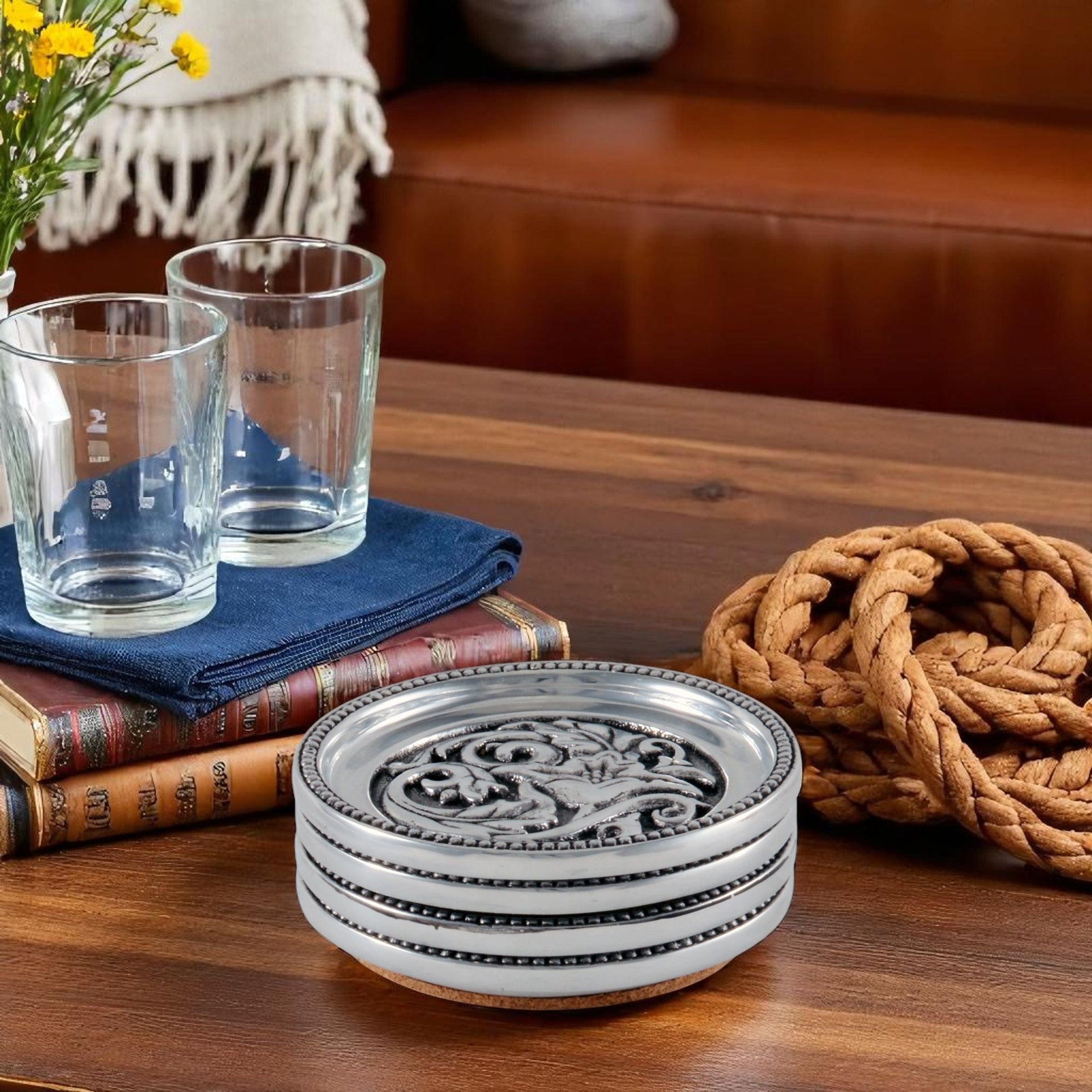 Concho Western Drink Coaster Set of 4 Arthur Court Designs