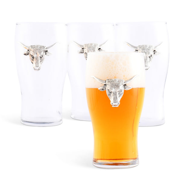 Longhorn Beer Pint Glasses - Set of 4 Arthur Court Designs