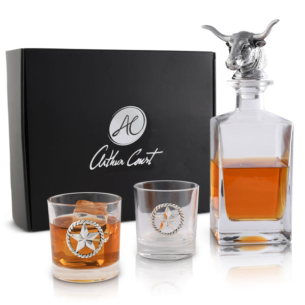 Longhorn Decanter Set with Pair of Glasses Arthur Court Designs
