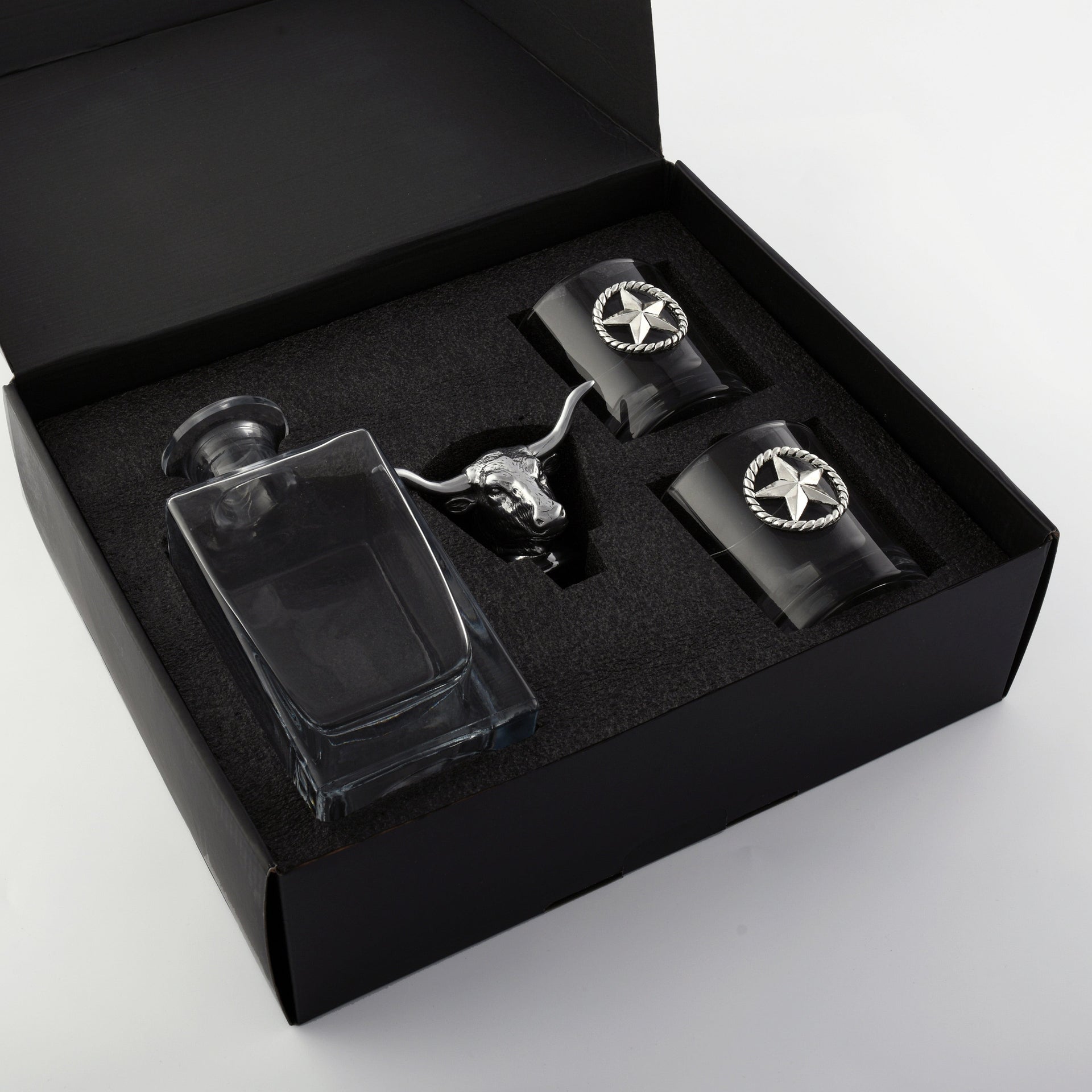 Longhorn Decanter Set with Pair of Glasses Arthur Court Designs