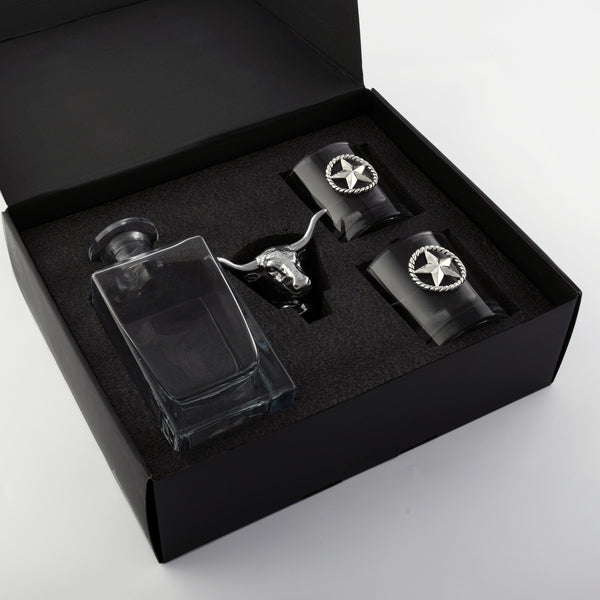 Longhorn Decanter Set with Pair of Glasses Arthur Court Designs