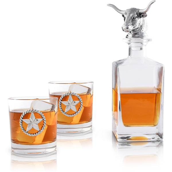 Longhorn Decanter Set with Pair of Glasses Arthur Court Designs