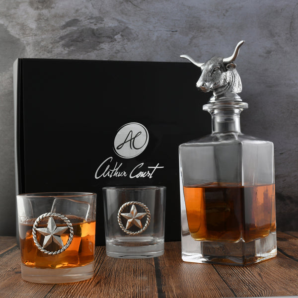 Longhorn Decanter Set with Pair of Glasses Arthur Court Designs