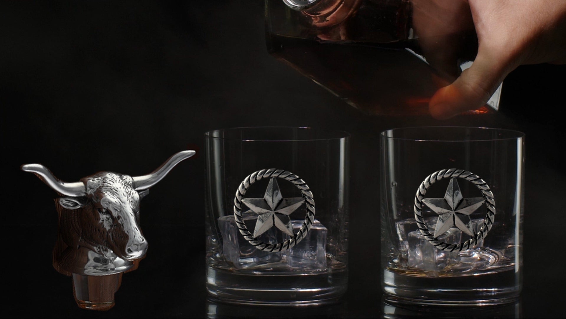 Longhorn Decanter Set with Pair of Glasses Arthur Court Designs