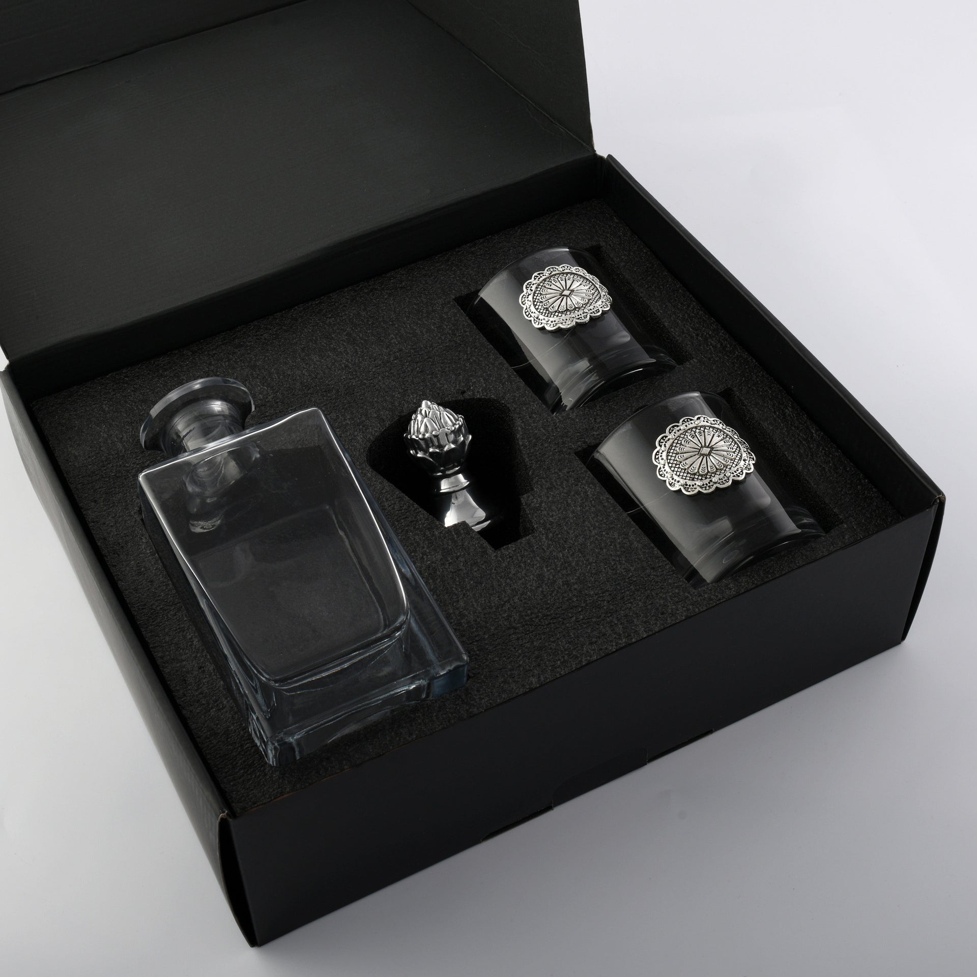 Western Concho Decanter Set with Glasses Arthur Court Designs
