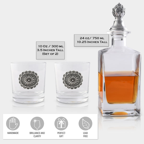 Western Concho Decanter Set with Glasses Arthur Court Designs