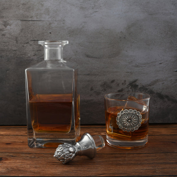 Western Concho Decanter Set with Glasses Arthur Court Designs