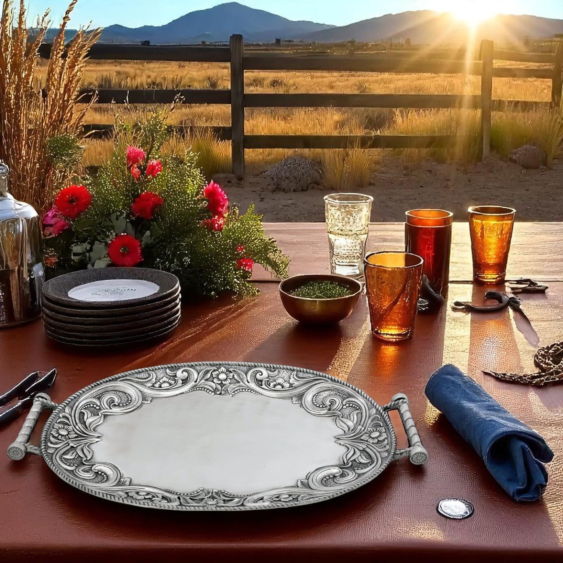 Western Leather Serving Tray Arthur Court Designs