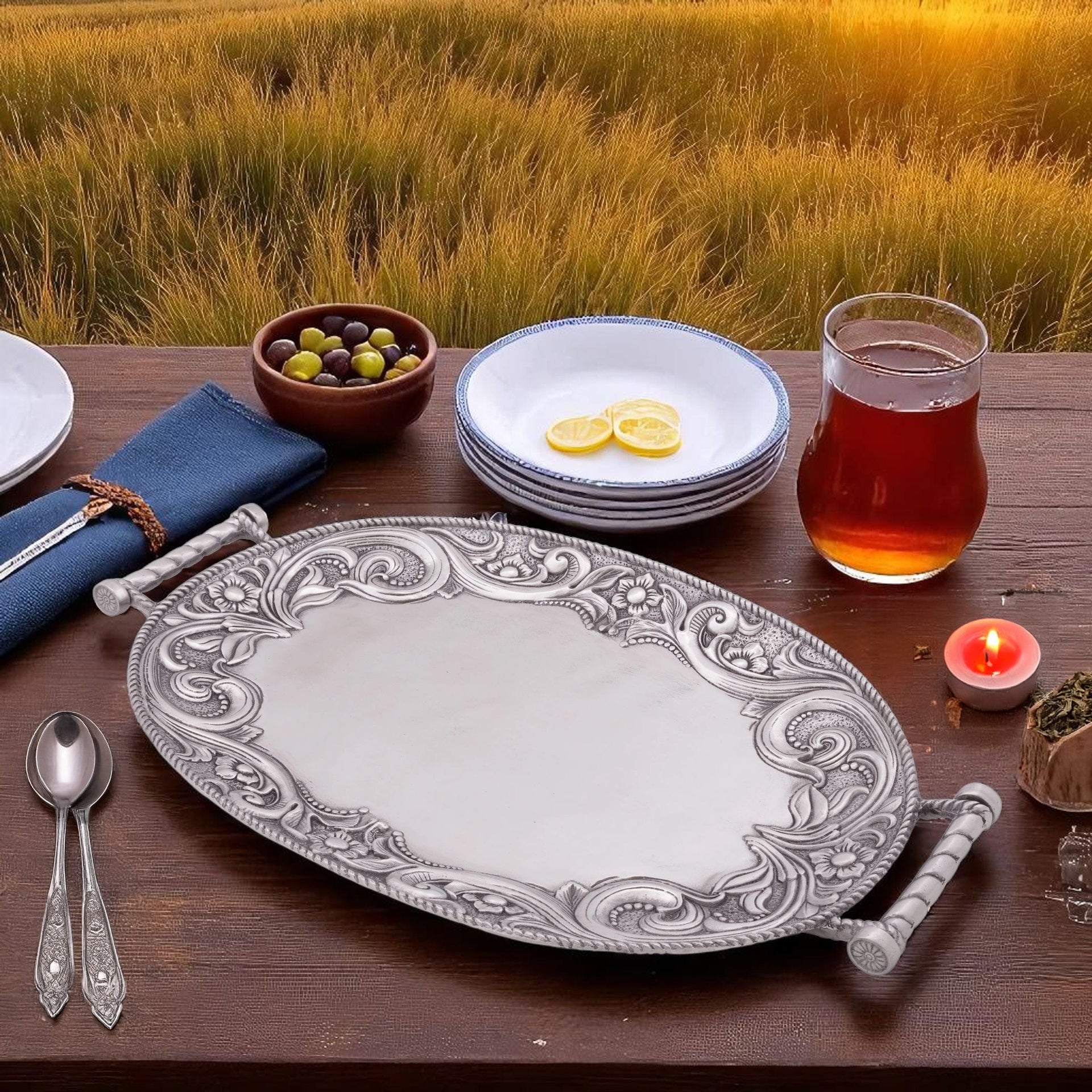 Western Leather Serving Tray Arthur Court Designs