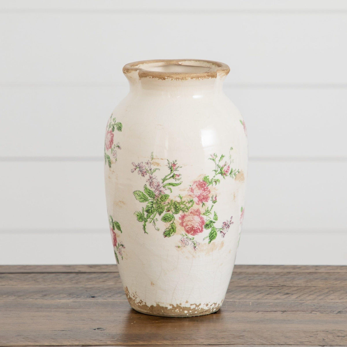 10” Floral Print Tuscan Ceramic Scroll Urn