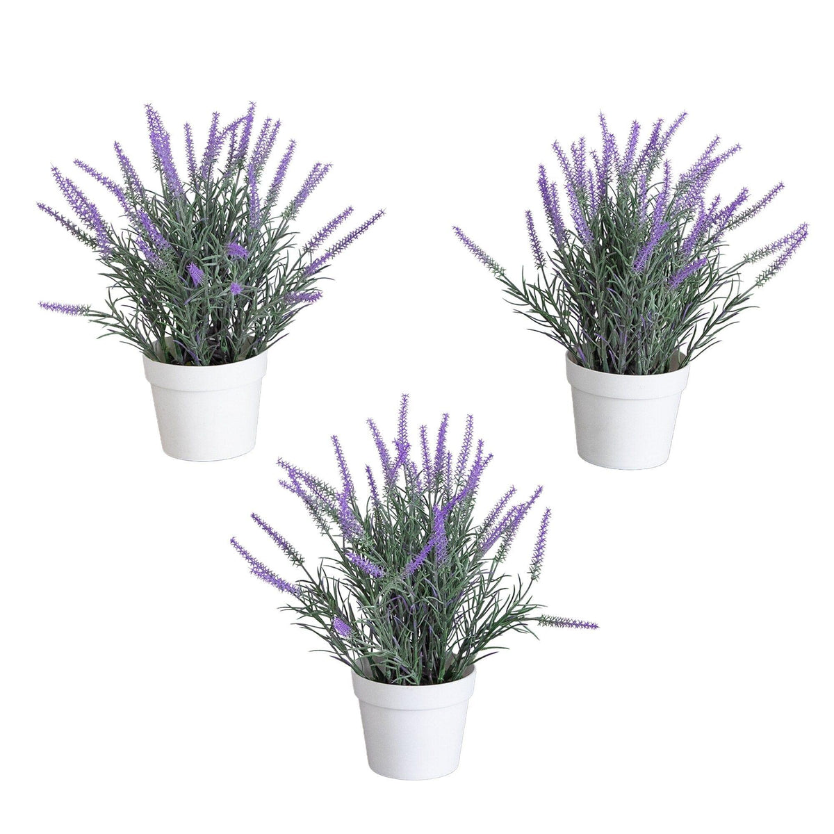 11” Artificial Lavender Plant in White Pot - Set of 3