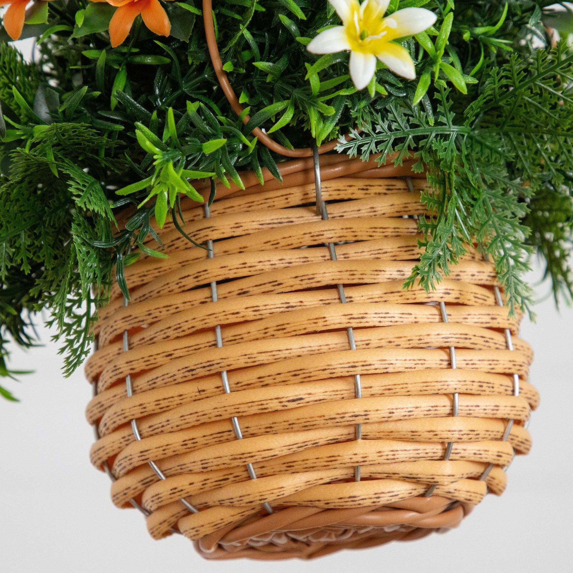13” UV Resistant Artificial Lily and Mixed Greens in Woven Hanging Basket (Indoor/Outdoor) - Set of 2
