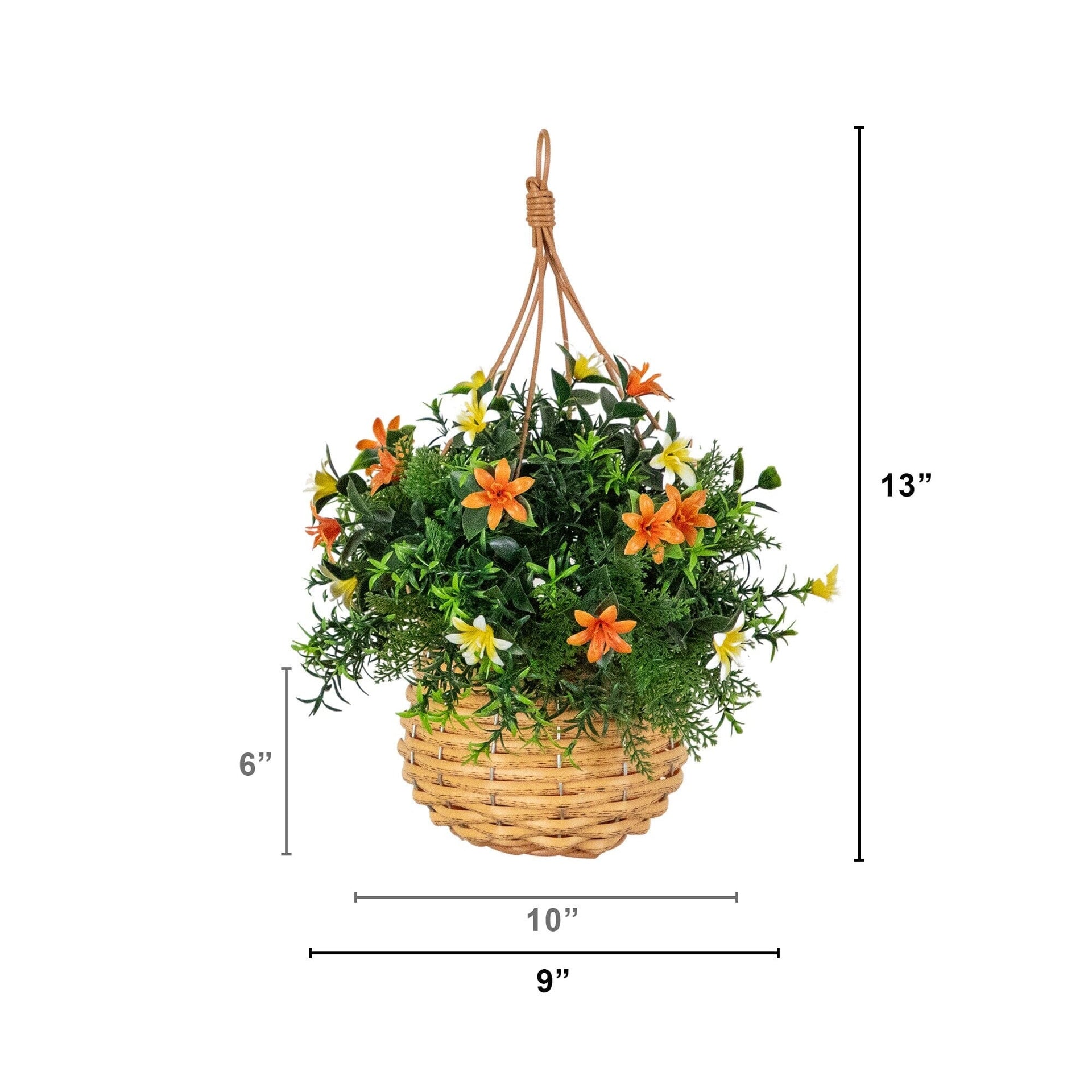 13” UV Resistant Artificial Lily and Mixed Greens in Woven Hanging Basket (Indoor/Outdoor) - Set of 2