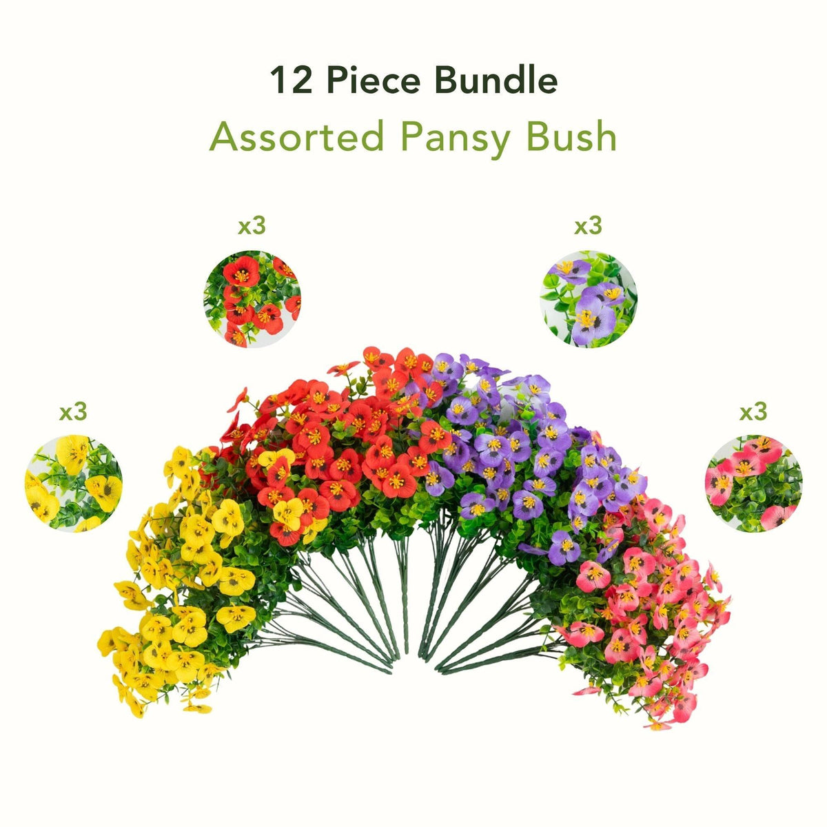 13in. UV Resistant Artificial Pansy Bush (Indoor/Outdoor) - Set of 12