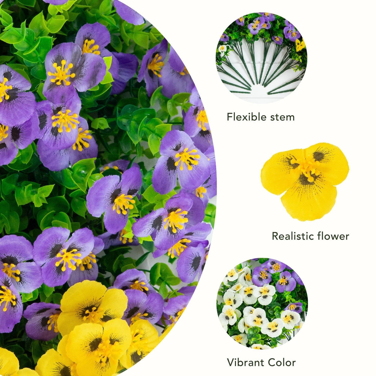 13in. UV Resistant Artificial Pansy Bush (Indoor/Outdoor) - Set of 12