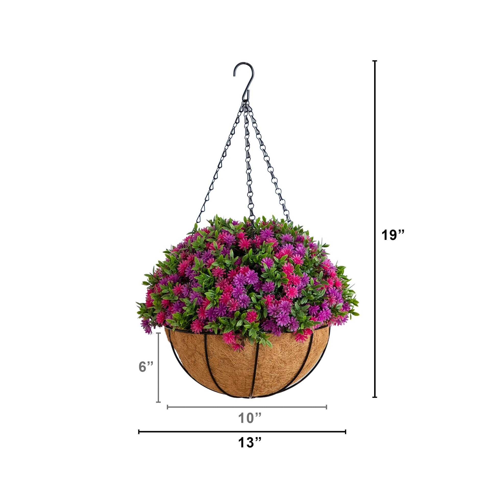 19” UV Resistant Artificial Dandelion and Aptenia Plant in Hanging Basket (Indoor/Outdoor)