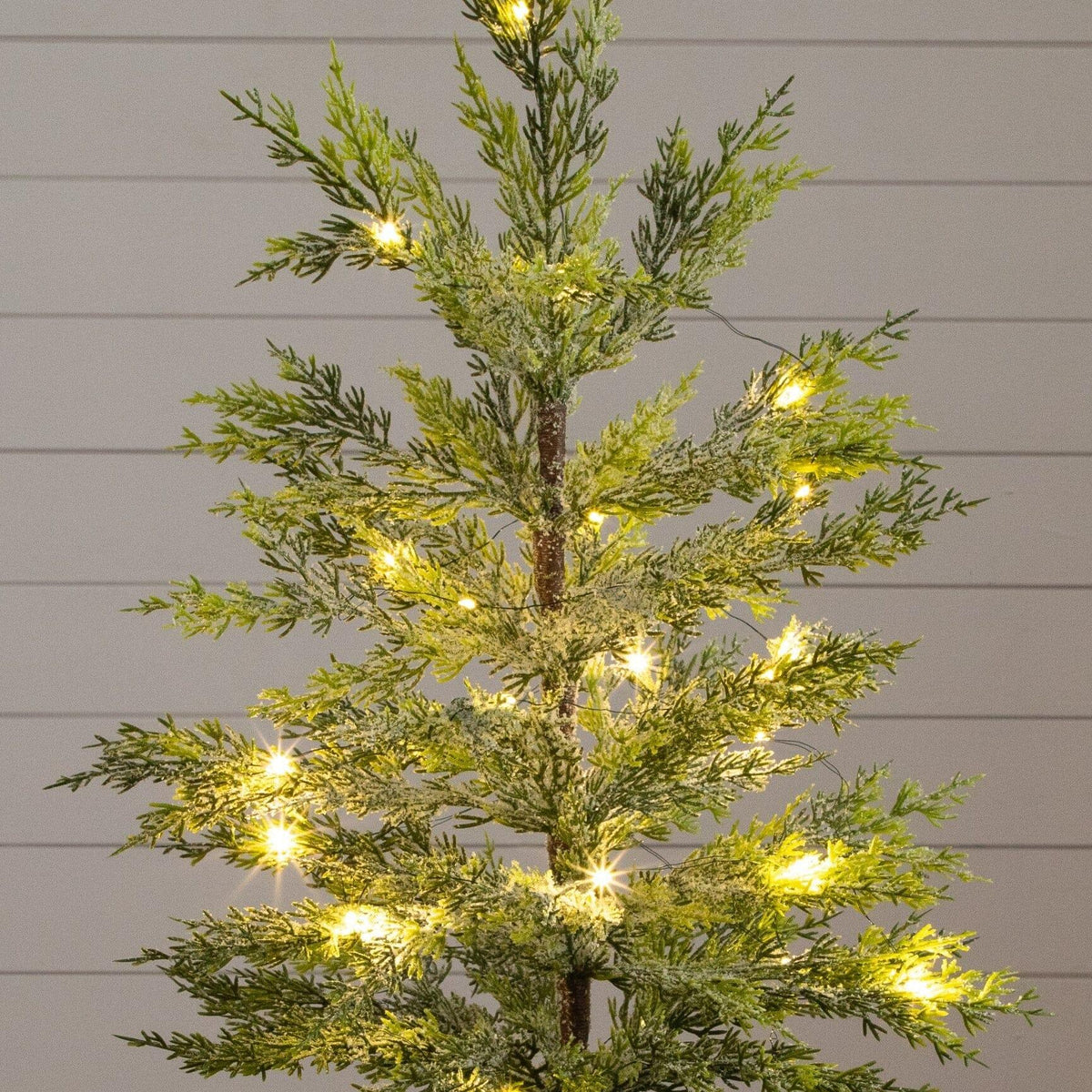 2’ Pre-Lit Artificial Snowed Cypress Christmas Tree with 30 LED Lights in Hyacinth Basket
