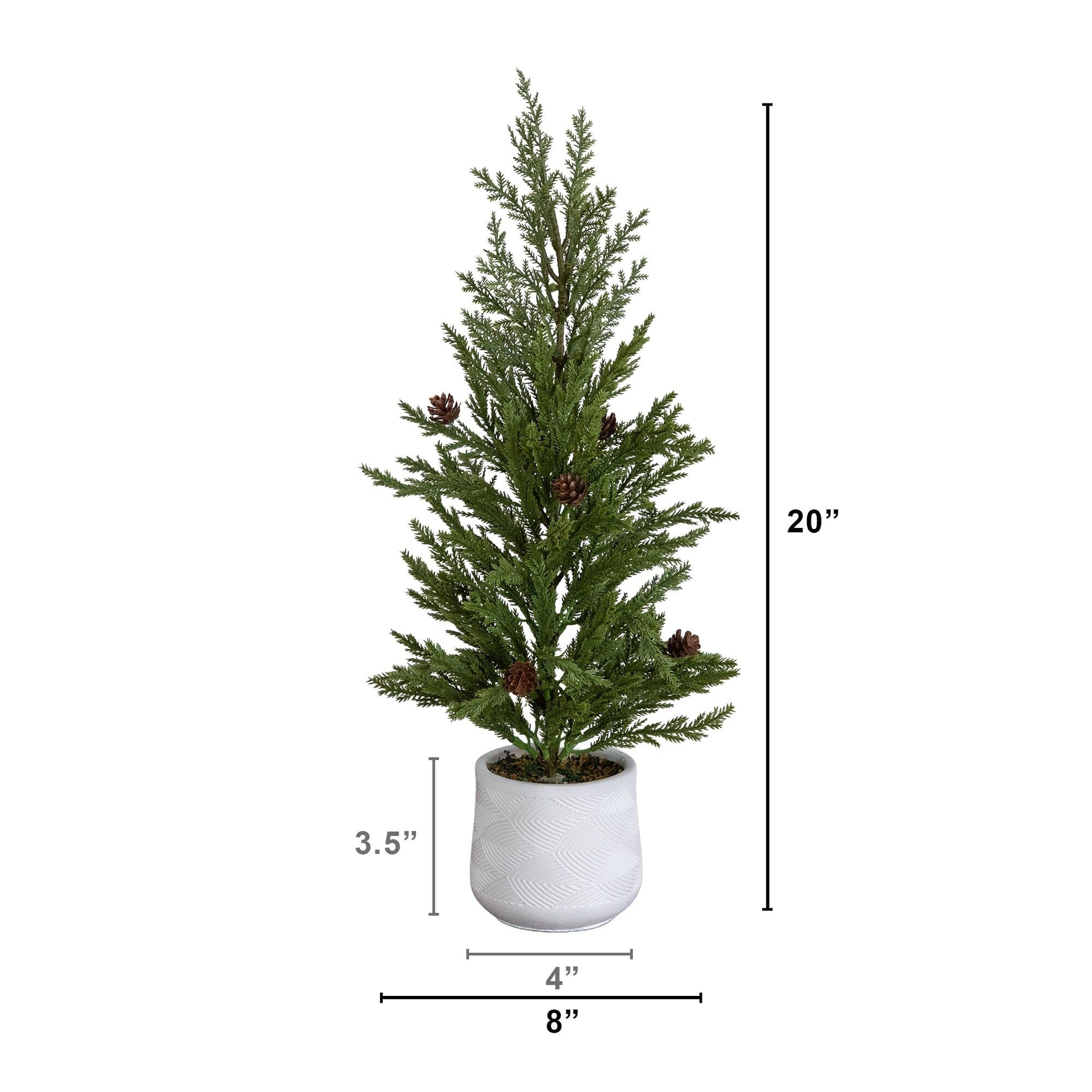 20” Artificial Christmas Cedar Pine Tree with Pinecones in White Ceramic Planter