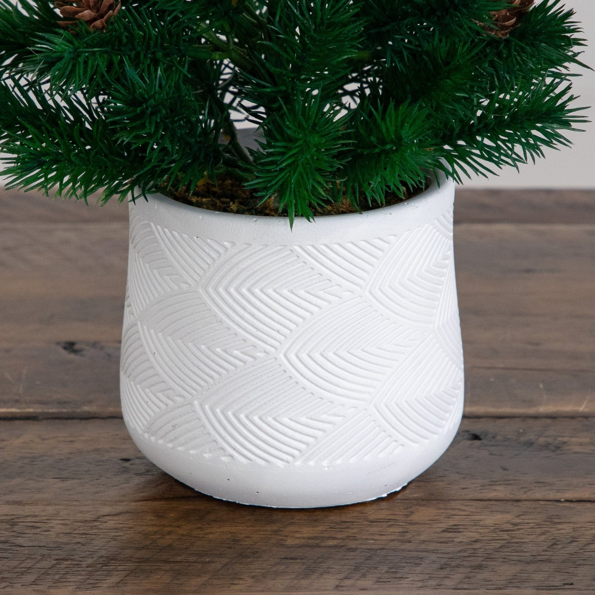 20” Artificial Christmas Tree with Pinecones in White Ceramic Planter