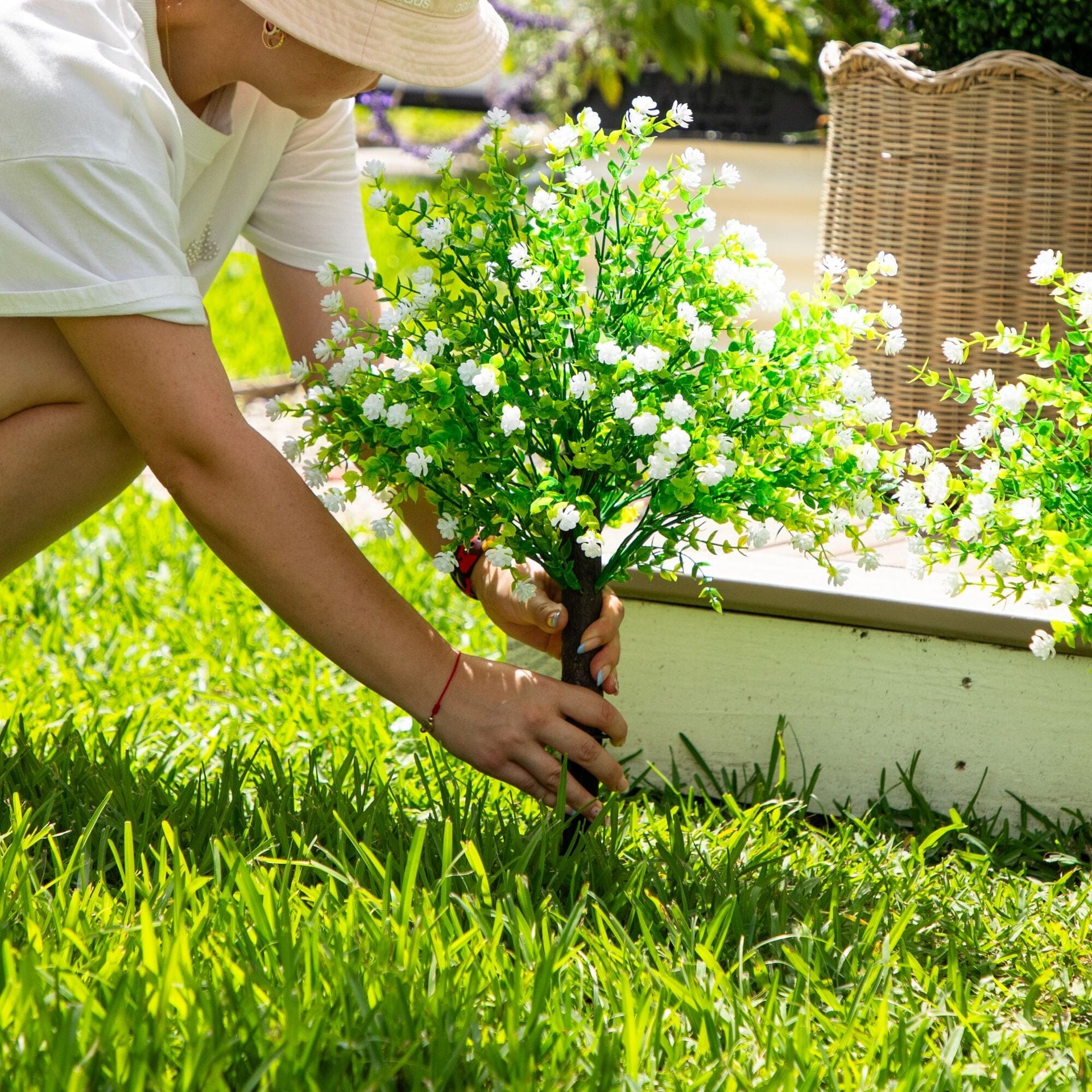 26” UV Resistant Artificial Flowering Rose Bush with Integrated Ground Stake (Indoor/Outdoor) - Set of 2